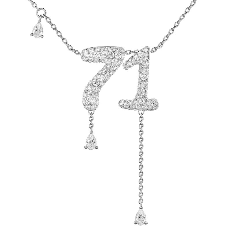 71 Pavé Diamond Numerology Necklace White Gold 15mm by Logan Hollowell Jewelry