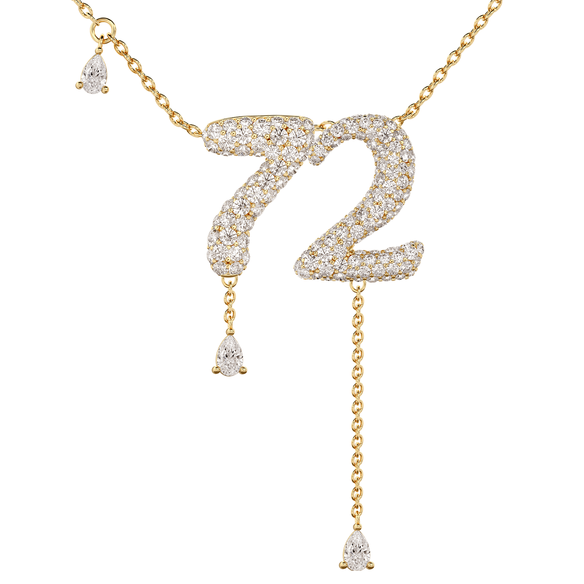 72 Pavé Diamond Numerology Necklace Yellow Gold 15mm by Logan Hollowell Jewelry