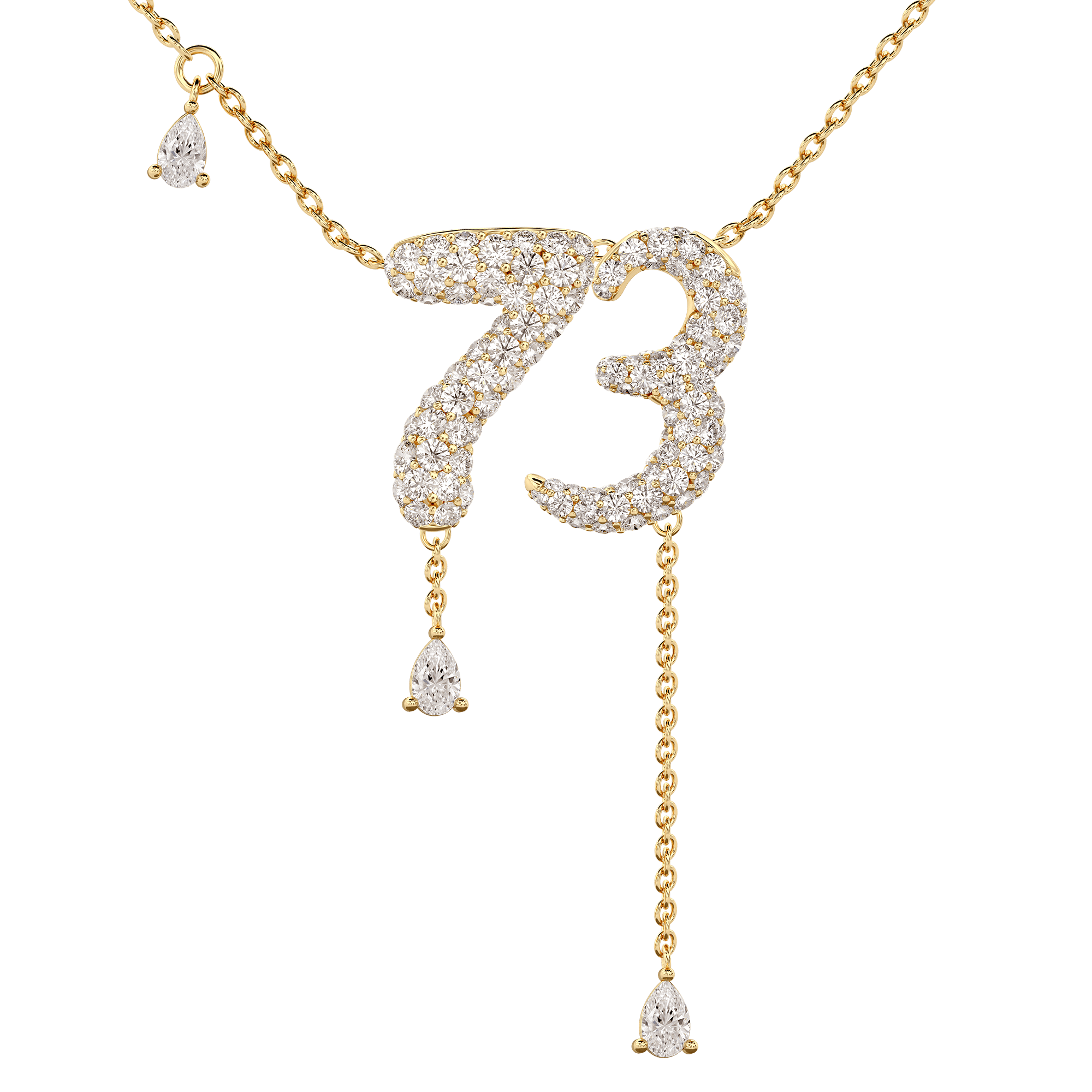 73 Pavé Diamond Numerology Necklace Yellow Gold 15mm by Logan Hollowell Jewelry