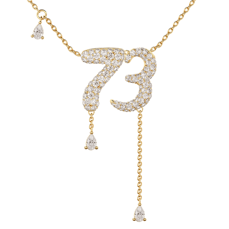 73 Pavé Diamond Numerology Necklace Yellow Gold 15mm by Logan Hollowell Jewelry