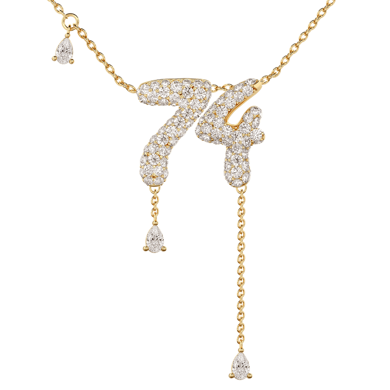 74 Pavé Diamond Numerology Necklace Yellow Gold 15mm by Logan Hollowell Jewelry