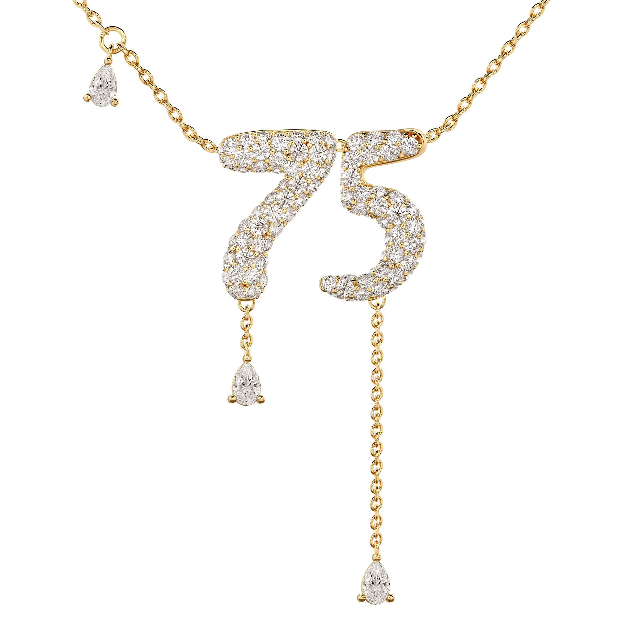 75 Pavé Diamond Numerology Necklace Yellow Gold 15mm by Logan Hollowell Jewelry