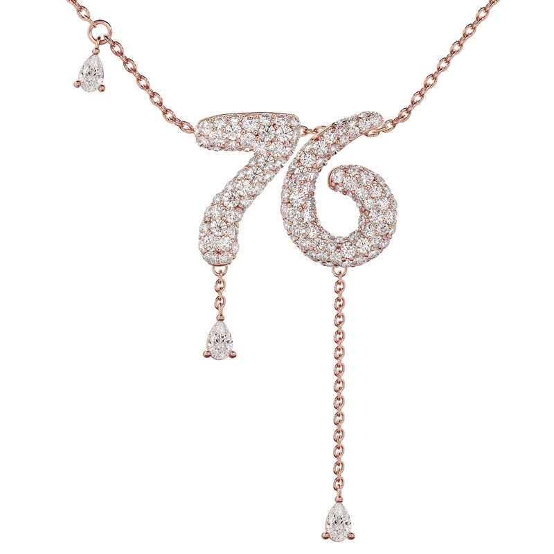 76 Pavé Diamond Numerology Necklace Rose Gold 15mm by Logan Hollowell Jewelry