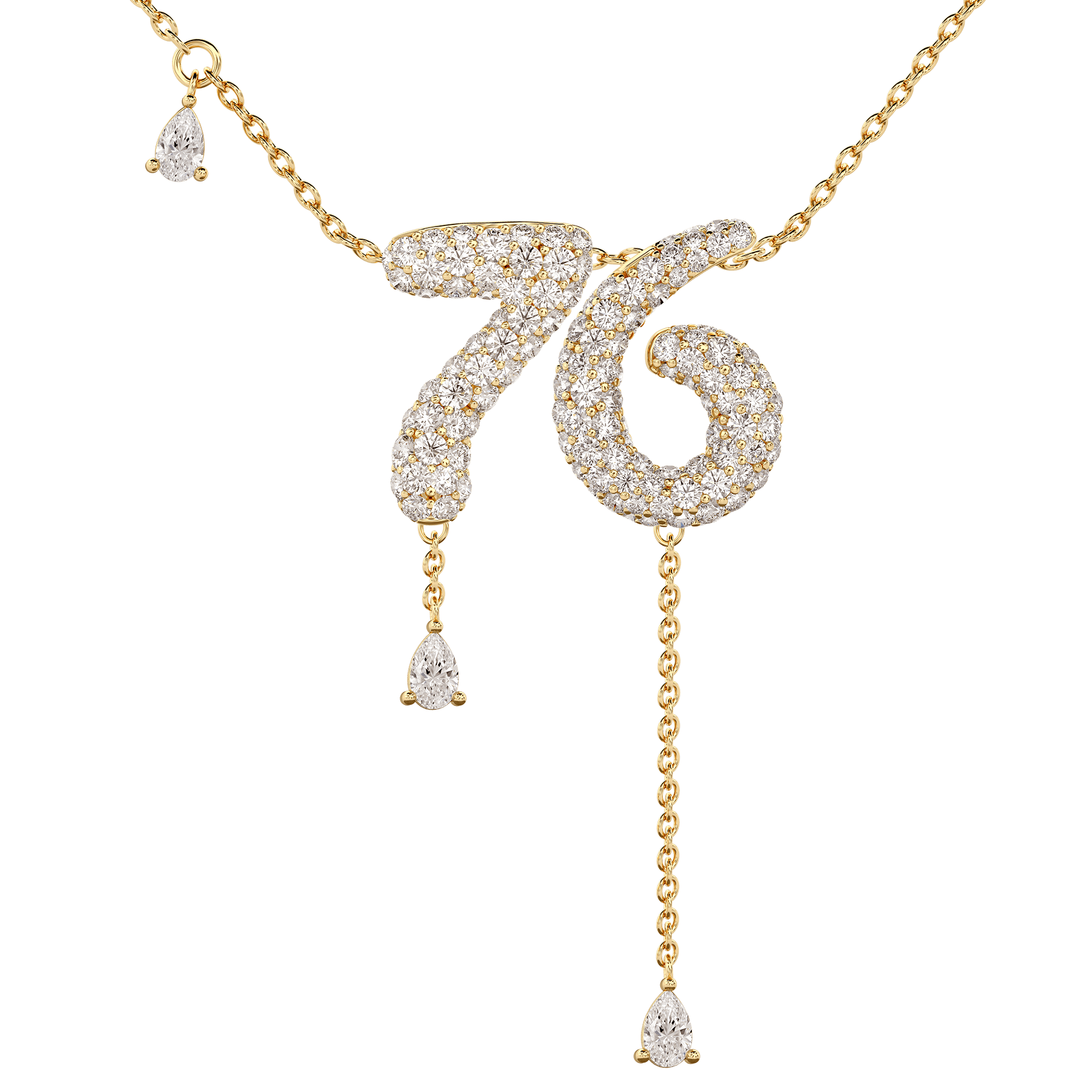 76 Pavé Diamond Numerology Necklace Yellow Gold 15mm by Logan Hollowell Jewelry