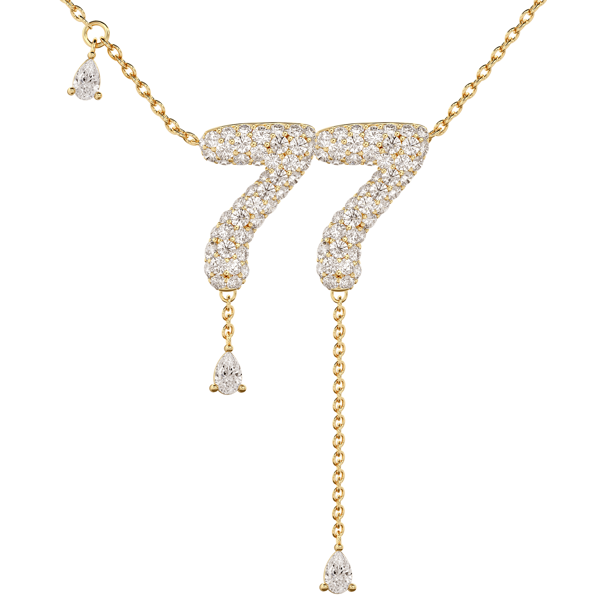 77 Pavé Diamond Numerology Necklace Yellow Gold 15mm by Logan Hollowell Jewelry