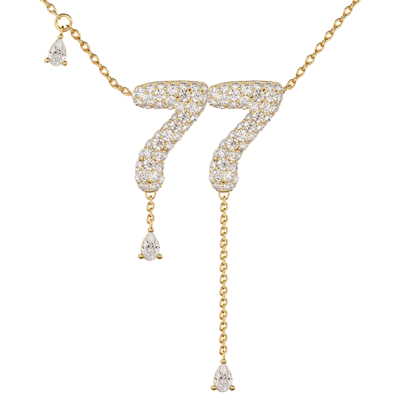 77 Pavé Diamond Numerology Necklace Yellow Gold 15mm by Logan Hollowell Jewelry