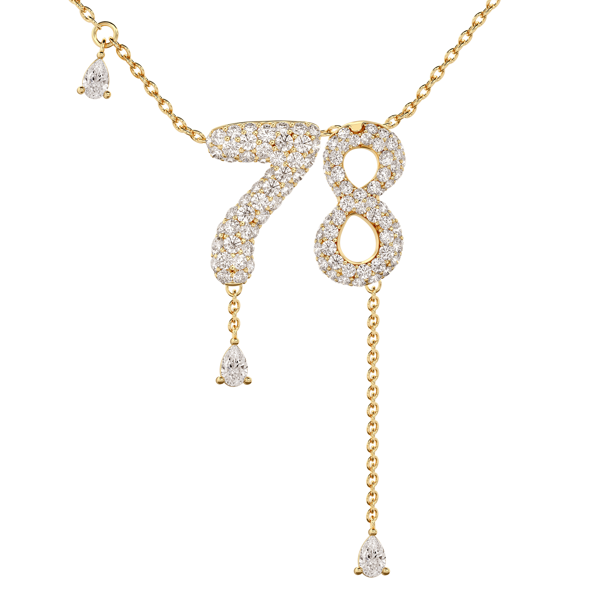 78 Pavé Diamond Numerology Necklace Yellow Gold 15mm by Logan Hollowell Jewelry