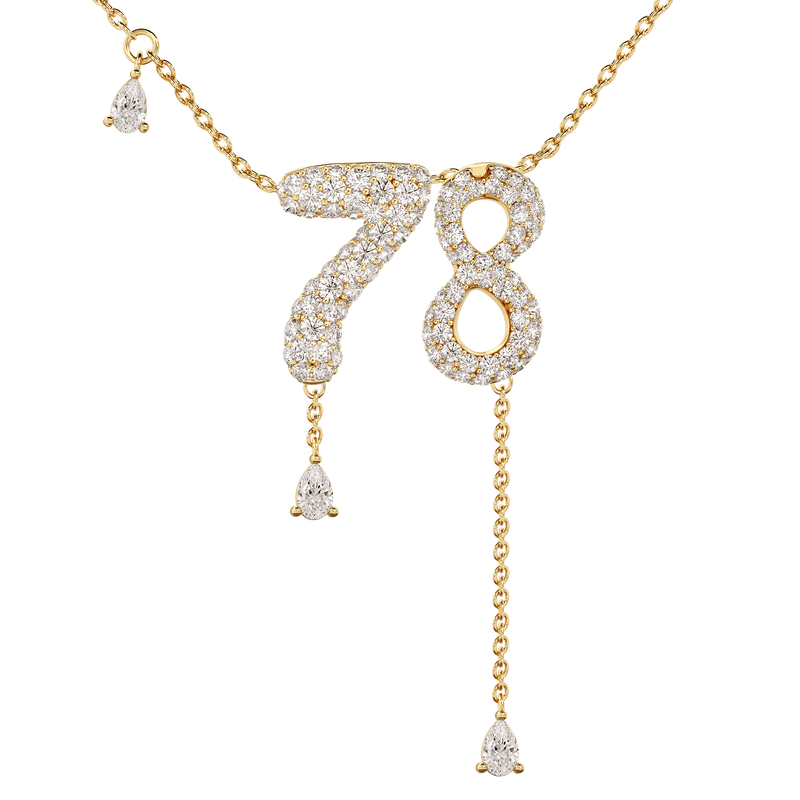 78 Pavé Diamond Numerology Necklace Yellow Gold 15mm by Logan Hollowell Jewelry