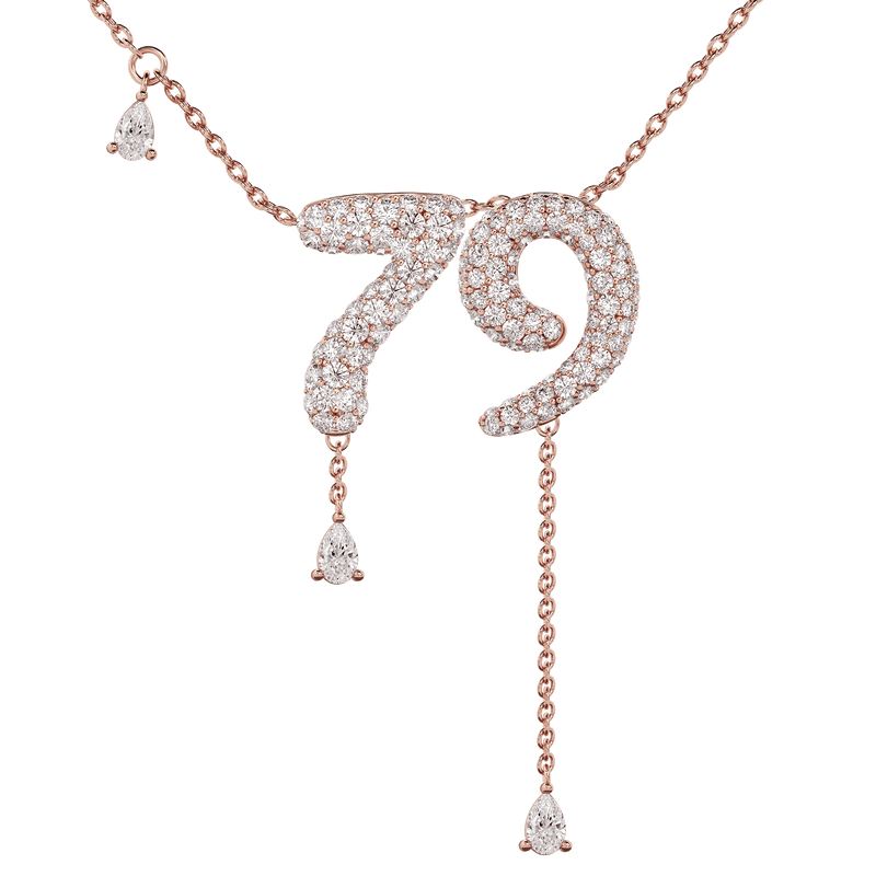 79 Pavé Diamond Numerology Necklace Rose Gold 15mm by Logan Hollowell Jewelry