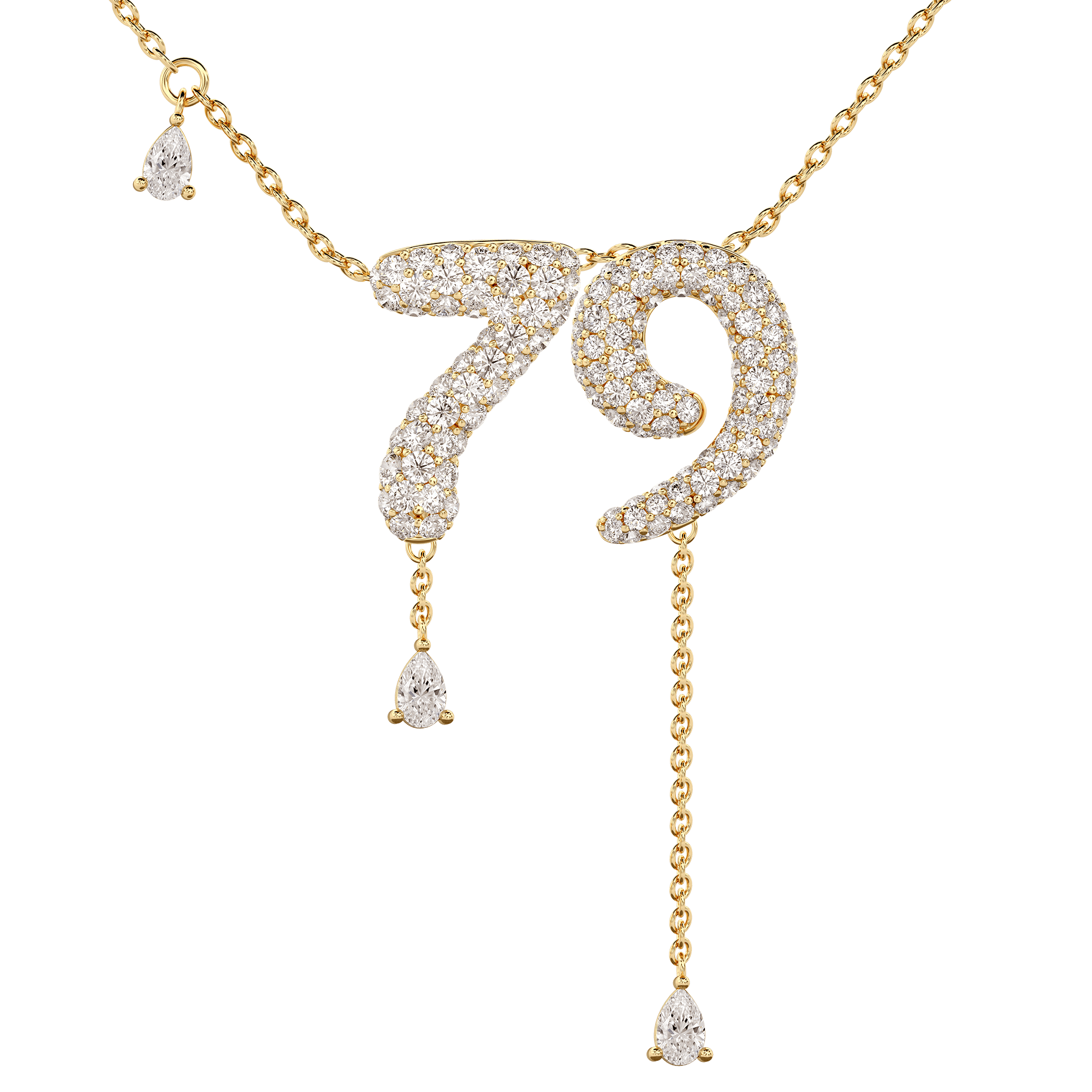 79 Pavé Diamond Numerology Necklace Yellow Gold 15mm by Logan Hollowell Jewelry