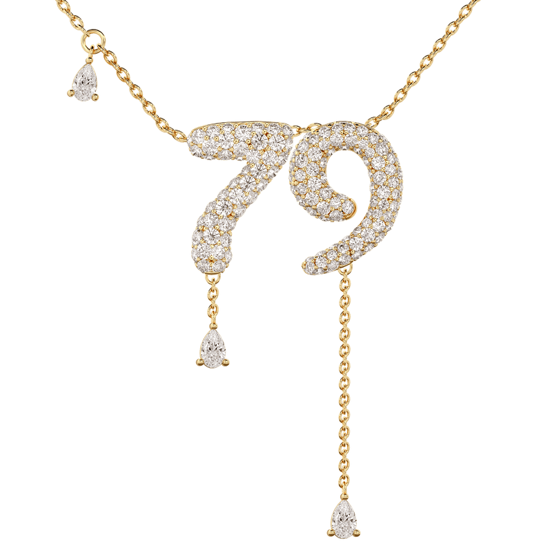 79 Pavé Diamond Numerology Necklace Yellow Gold 15mm by Logan Hollowell Jewelry
