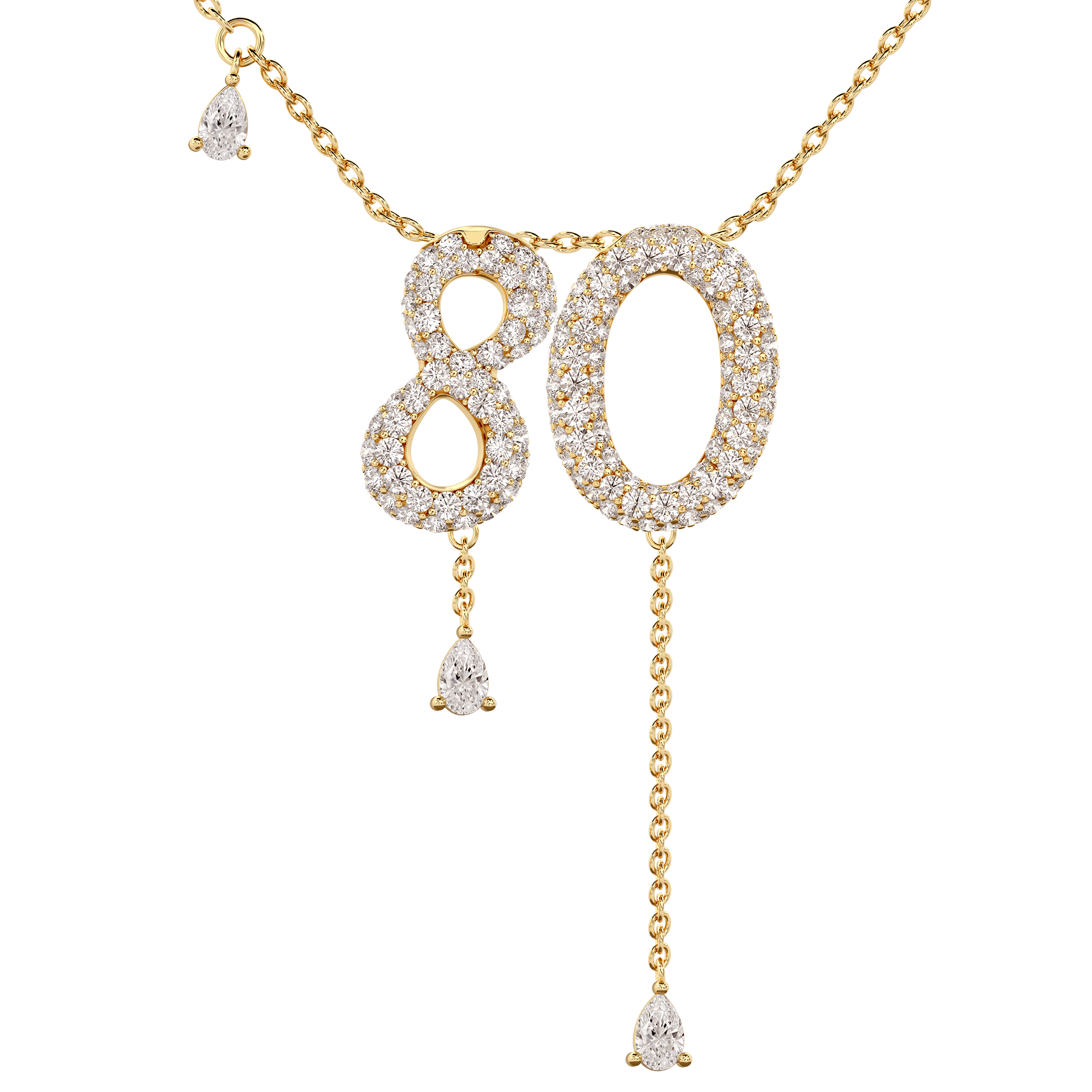 80 Pavé Diamond Numerology Necklace Yellow Gold 15mm by Logan Hollowell Jewelry