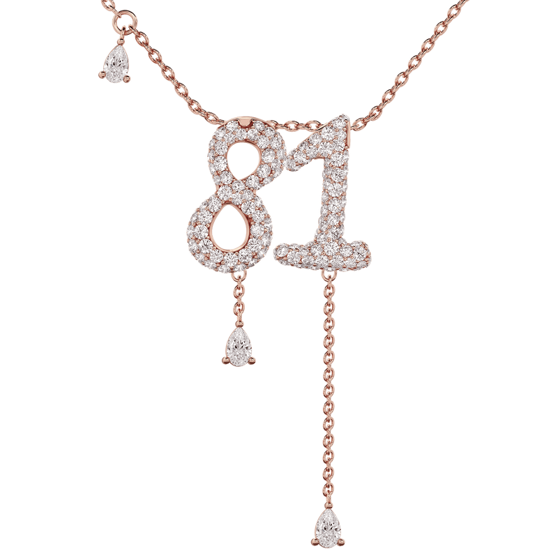 81 Pavé Diamond Numerology Necklace Rose Gold 15mm by Logan Hollowell Jewelry