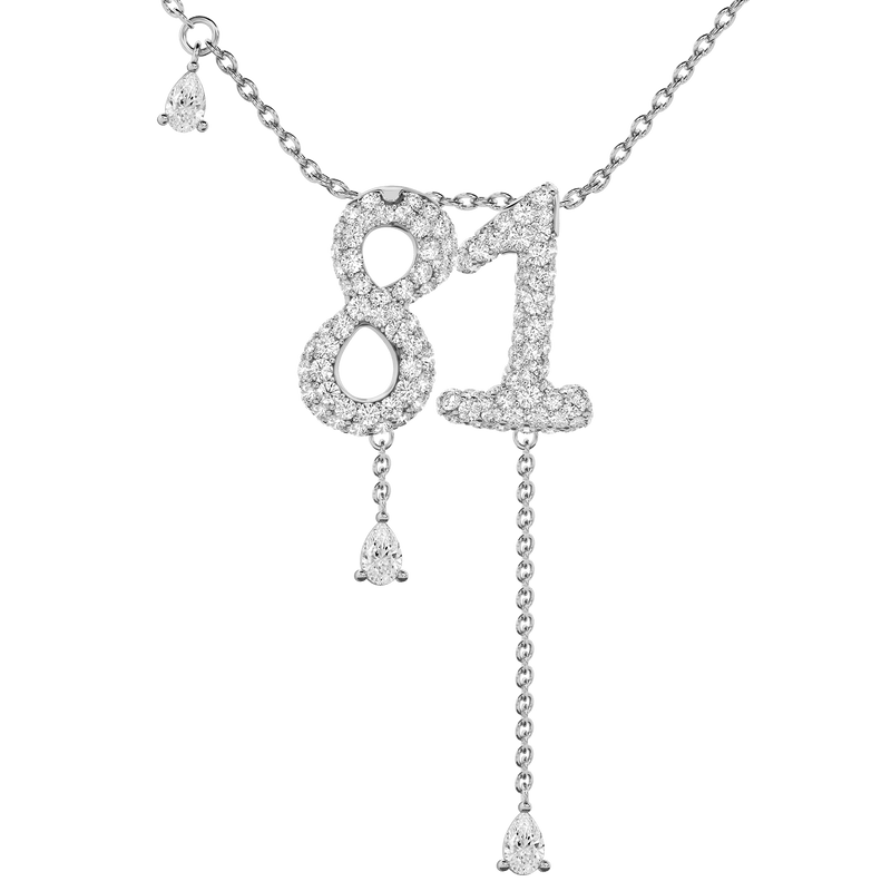 81 Pavé Diamond Numerology Necklace White Gold 15mm by Logan Hollowell Jewelry