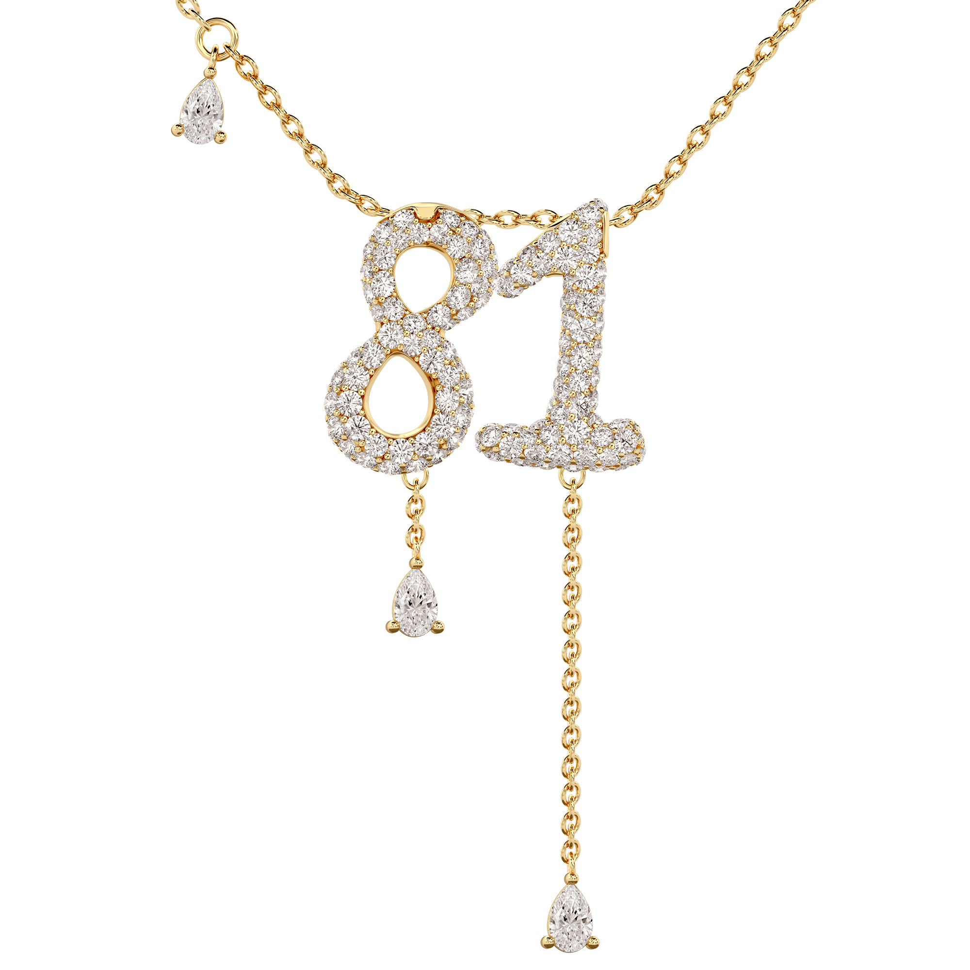 81 Pavé Diamond Numerology Necklace Yellow Gold 15mm by Logan Hollowell Jewelry
