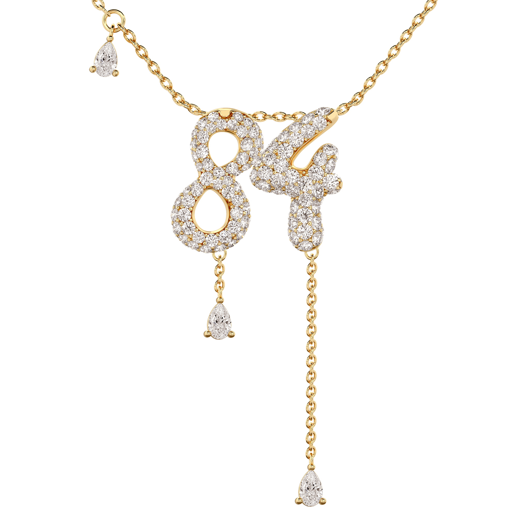 84 Pavé Diamond Numerology Necklace Yellow Gold 15mm by Logan Hollowell Jewelry