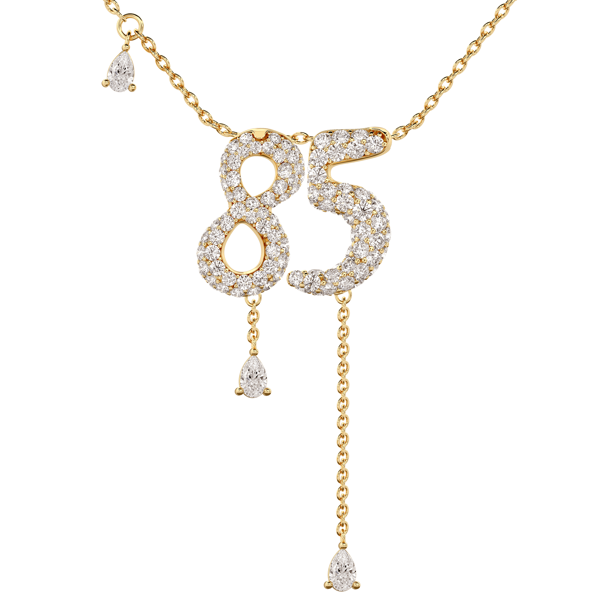 85 Pavé Diamond Numerology Necklace Yellow Gold 15mm by Logan Hollowell Jewelry