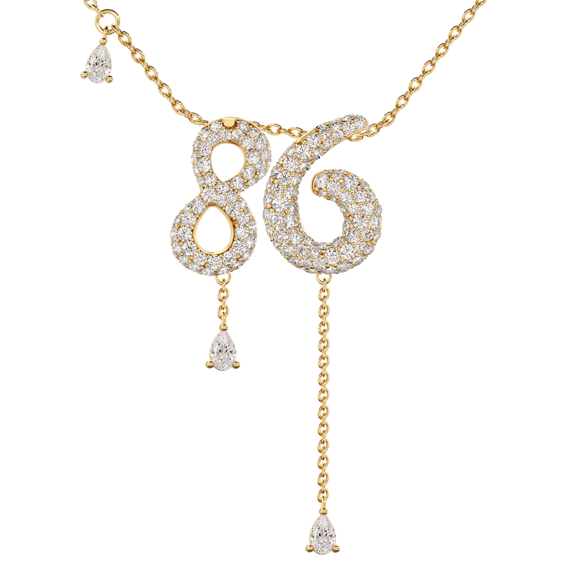 86 Pavé Diamond Numerology Necklace Yellow Gold 15mm by Logan Hollowell Jewelry