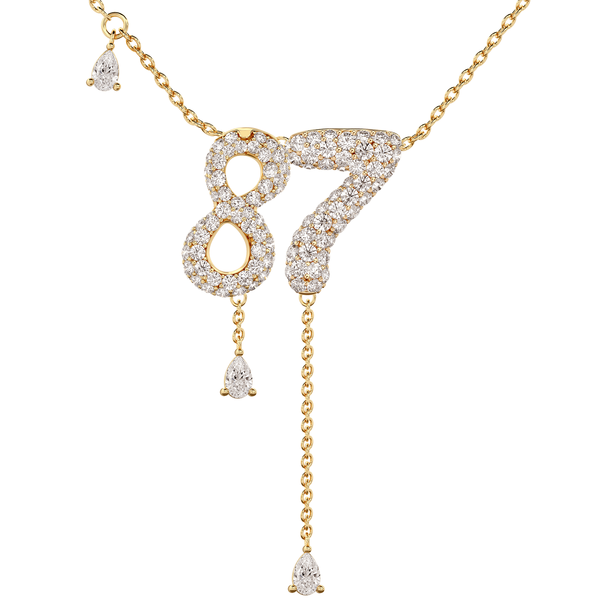 87 Pavé Diamond Numerology Necklace Yellow Gold 15mm by Logan Hollowell Jewelry
