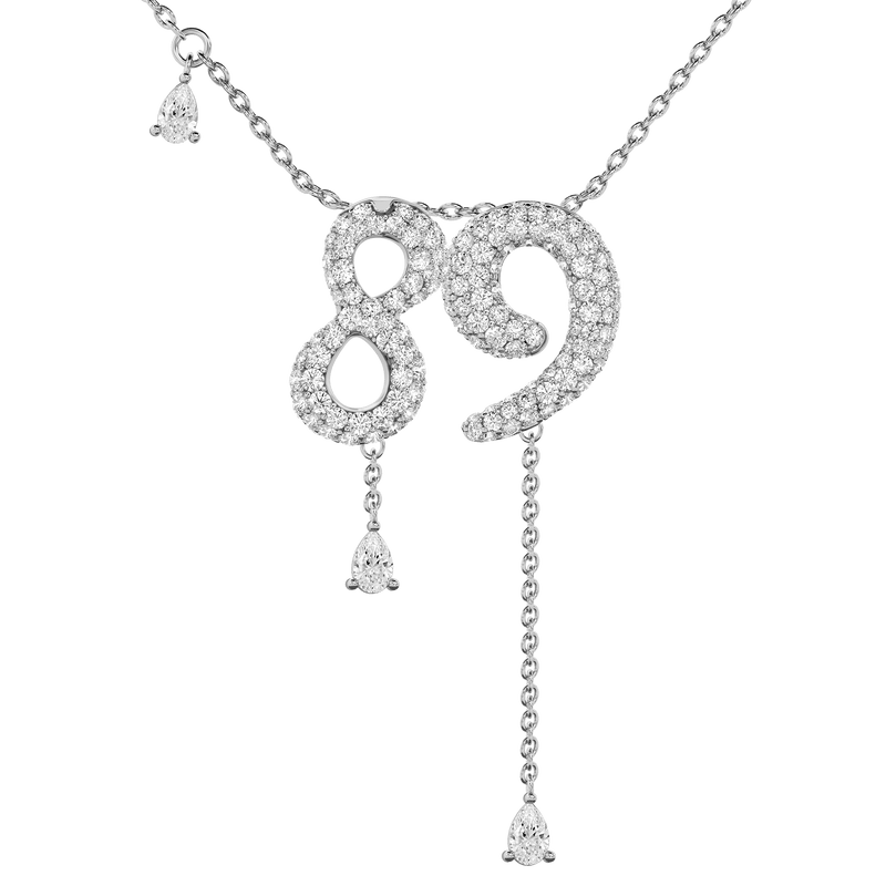 89 Pavé Diamond Numerology Necklace White Gold 15mm by Logan Hollowell Jewelry