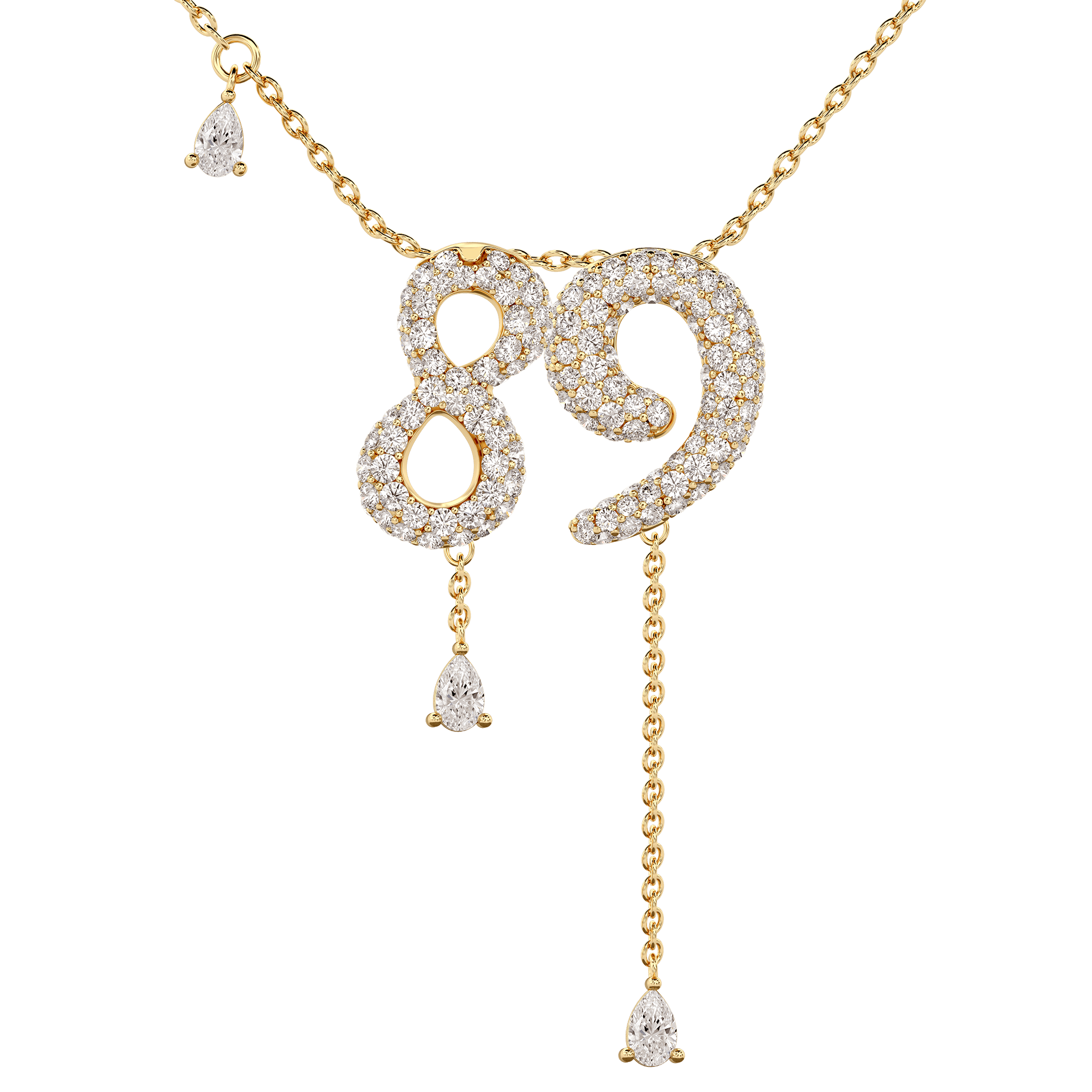 89 Pavé Diamond Numerology Necklace Yellow Gold 15mm by Logan Hollowell Jewelry