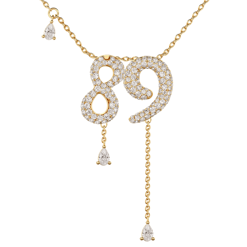89 Pavé Diamond Numerology Necklace Yellow Gold 15mm by Logan Hollowell Jewelry