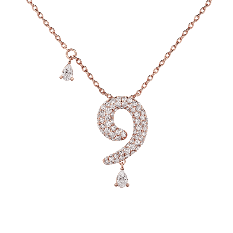 9 Pavé Diamond Numerology Necklace Rose Gold 15mm by Logan Hollowell Jewelry