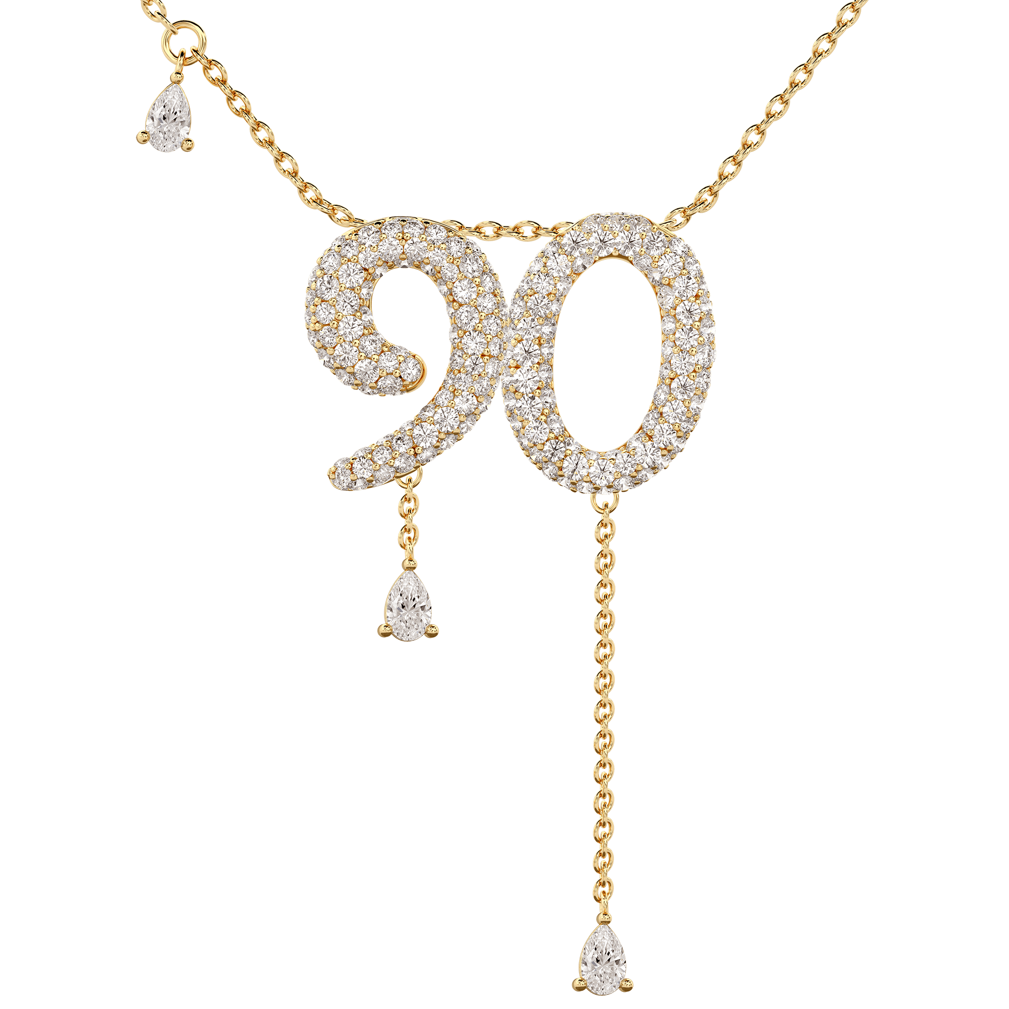 90 Pavé Diamond Numerology Necklace Yellow Gold 15mm by Logan Hollowell Jewelry