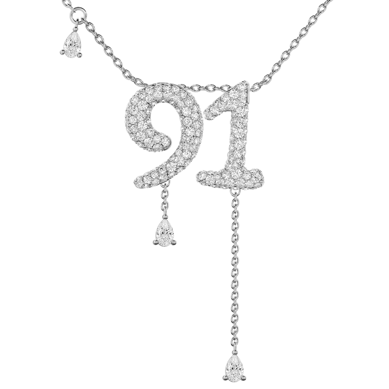 91 Pavé Diamond Numerology Necklace White Gold 15mm by Logan Hollowell Jewelry