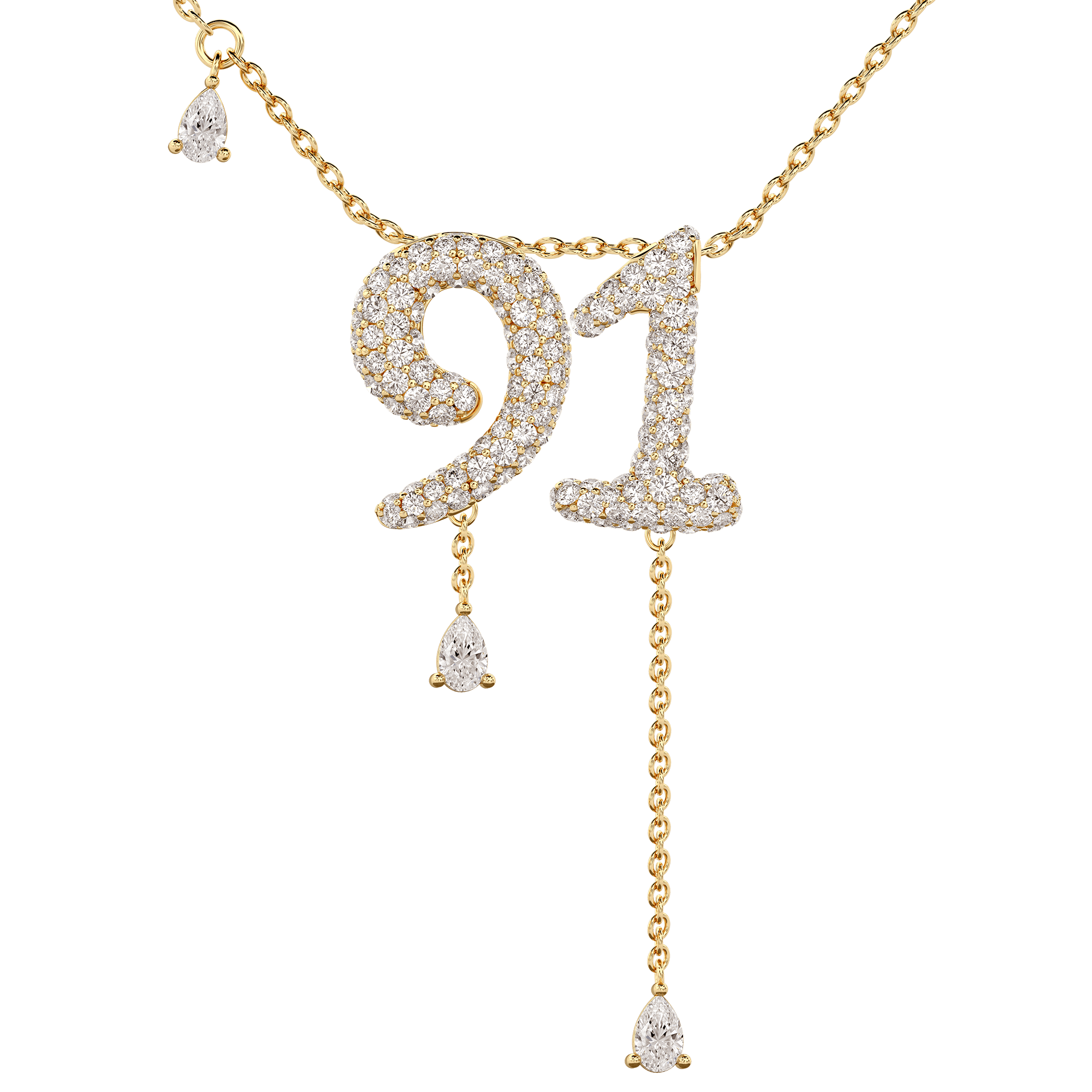 91 Pavé Diamond Numerology Necklace Yellow Gold 15mm by Logan Hollowell Jewelry