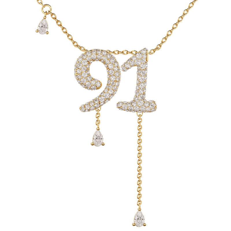 91 Pavé Diamond Numerology Necklace Yellow Gold 15mm by Logan Hollowell Jewelry
