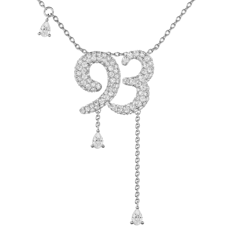 93 Pavé Diamond Numerology Necklace White Gold 15mm by Logan Hollowell Jewelry