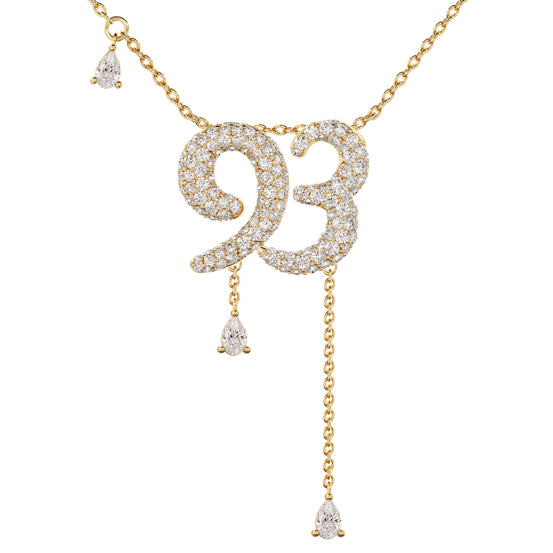 93 Pavé Diamond Numerology Necklace Yellow Gold 15mm by Logan Hollowell Jewelry