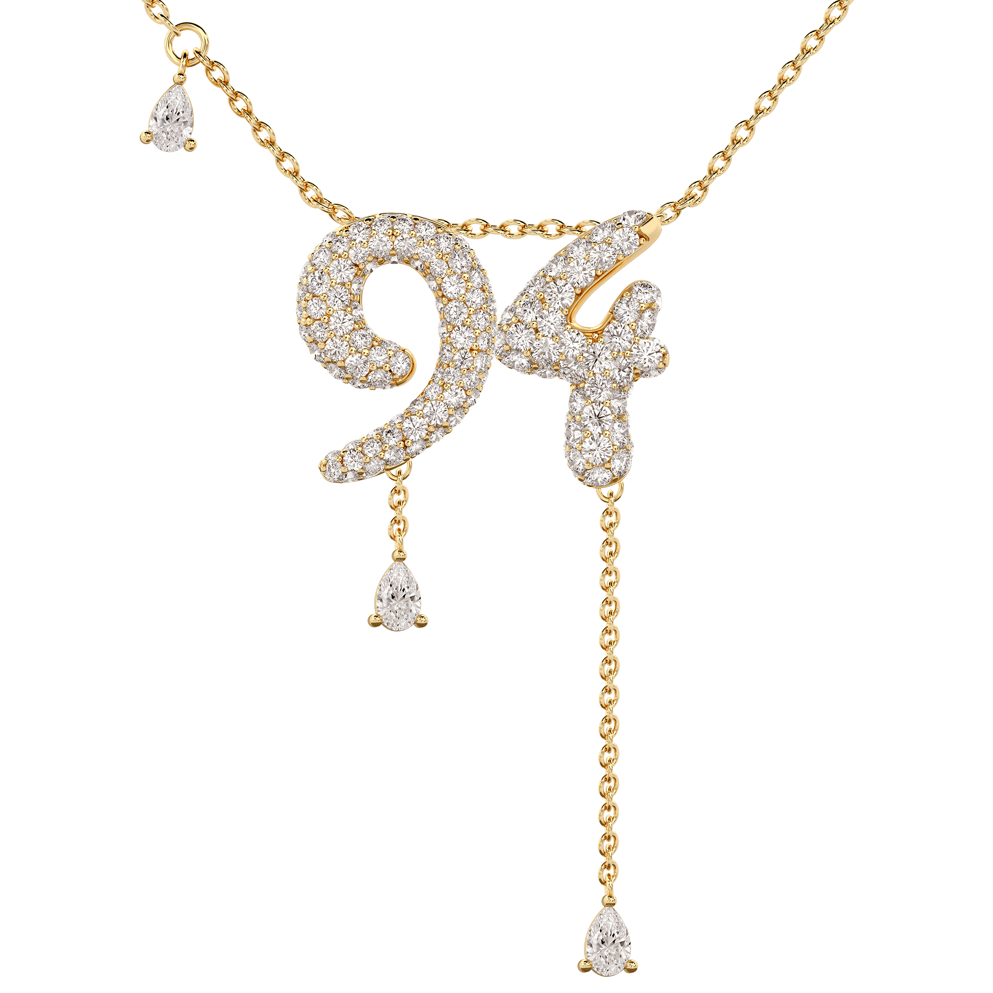 94 Pavé Diamond Numerology Necklace Yellow Gold 15mm by Logan Hollowell Jewelry