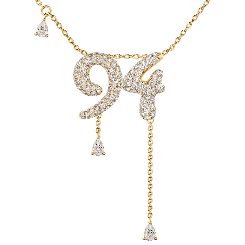 94 Pavé Diamond Numerology Necklace Yellow Gold 15mm by Logan Hollowell Jewelry