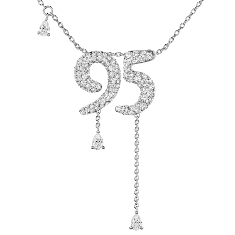 95 Pavé Diamond Numerology Necklace White Gold 15mm by Logan Hollowell Jewelry
