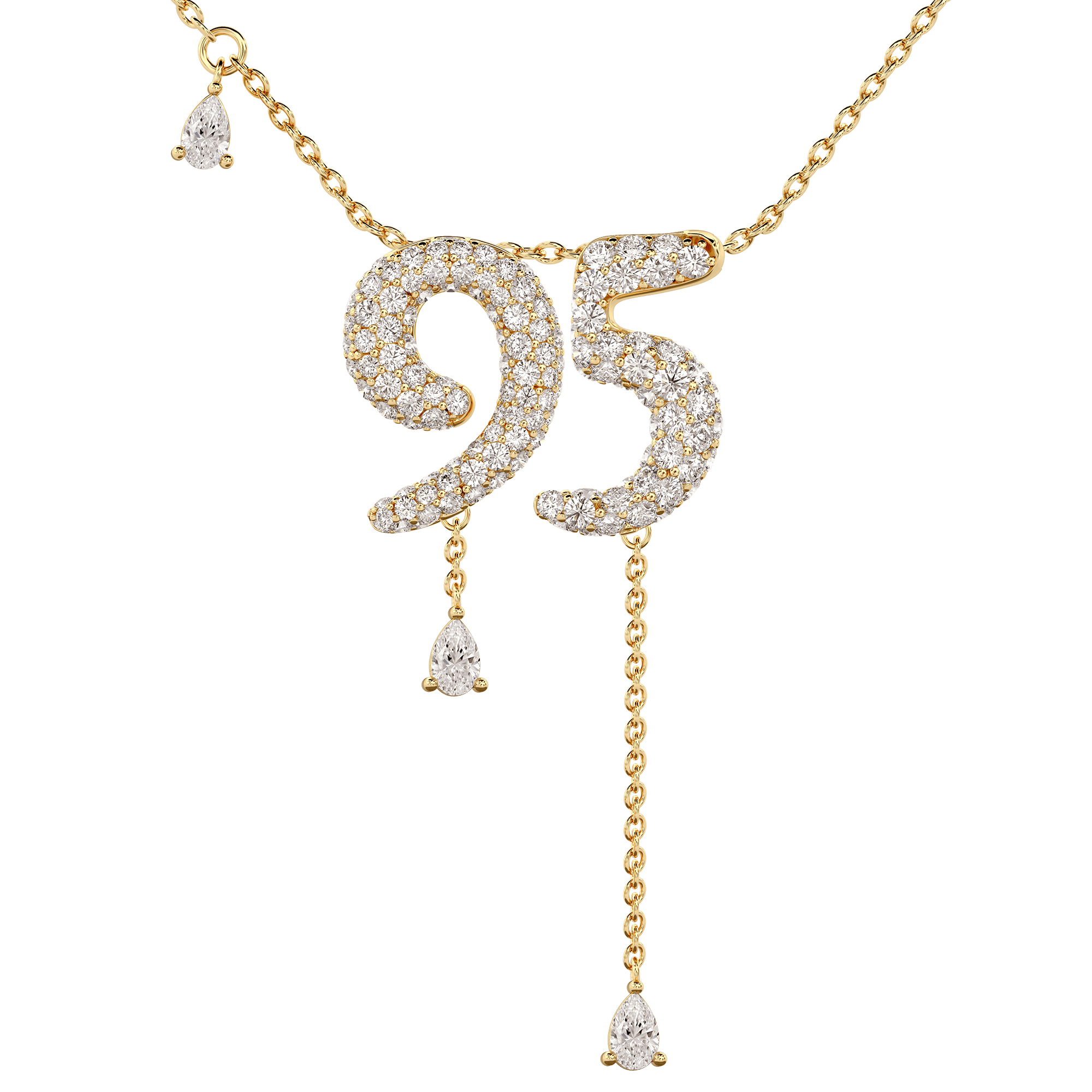 95 Pavé Diamond Numerology Necklace Yellow Gold 15mm by Logan Hollowell Jewelry