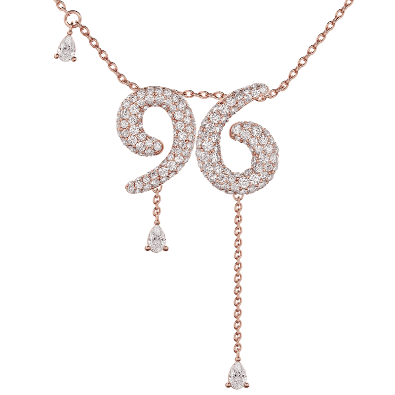 96 Pavé Diamond Numerology Necklace Rose Gold 15mm by Logan Hollowell Jewelry