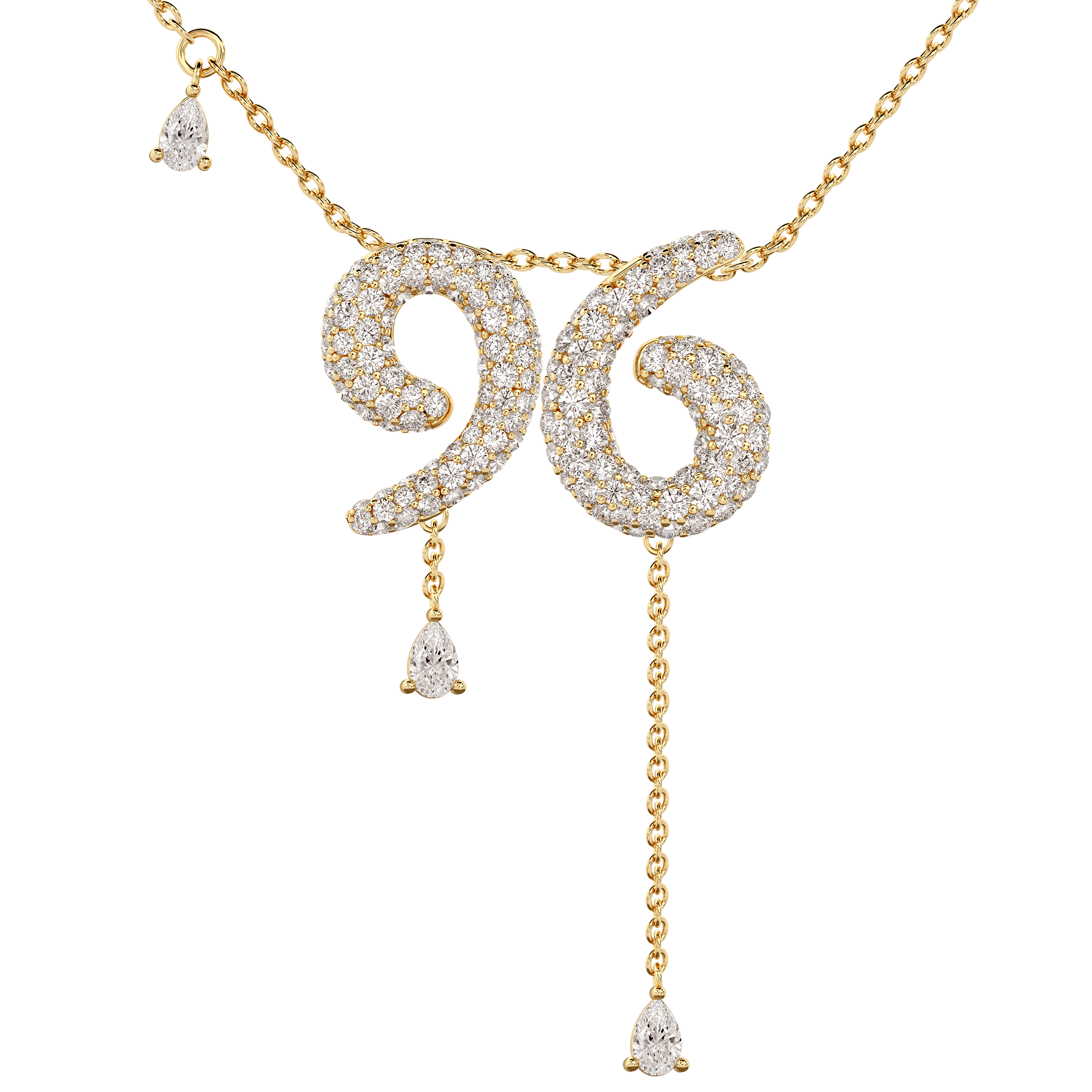 96 Pavé Diamond Numerology Necklace Yellow Gold 15mm by Logan Hollowell Jewelry