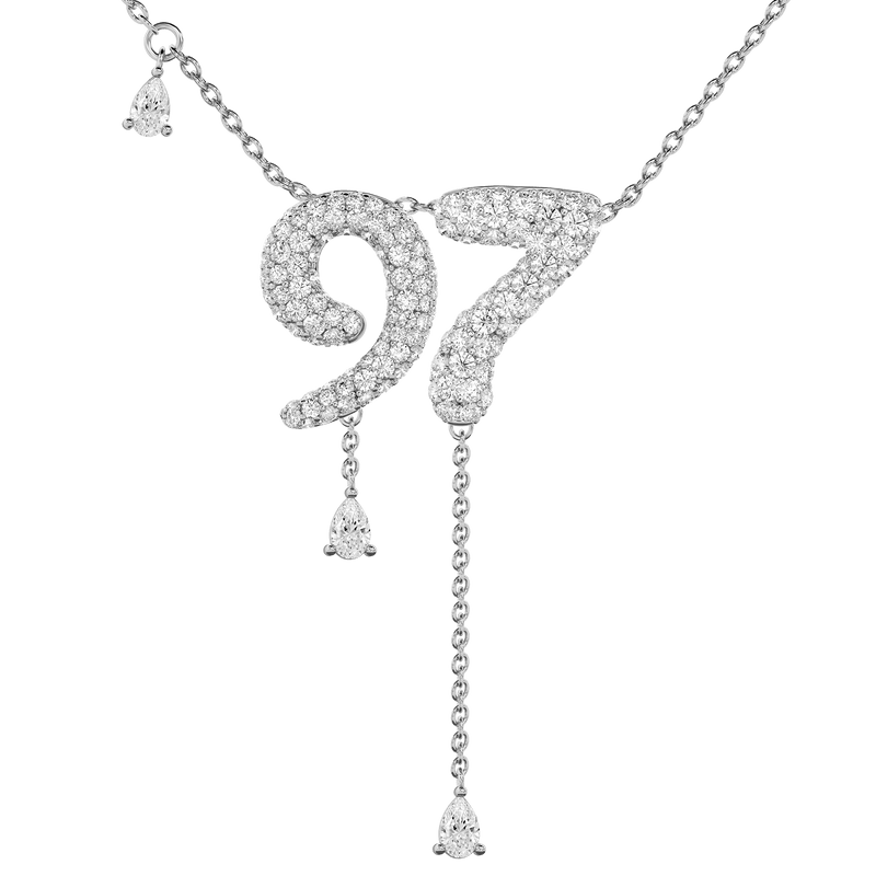 97 Pavé Diamond Numerology Necklace White Gold 15mm by Logan Hollowell Jewelry