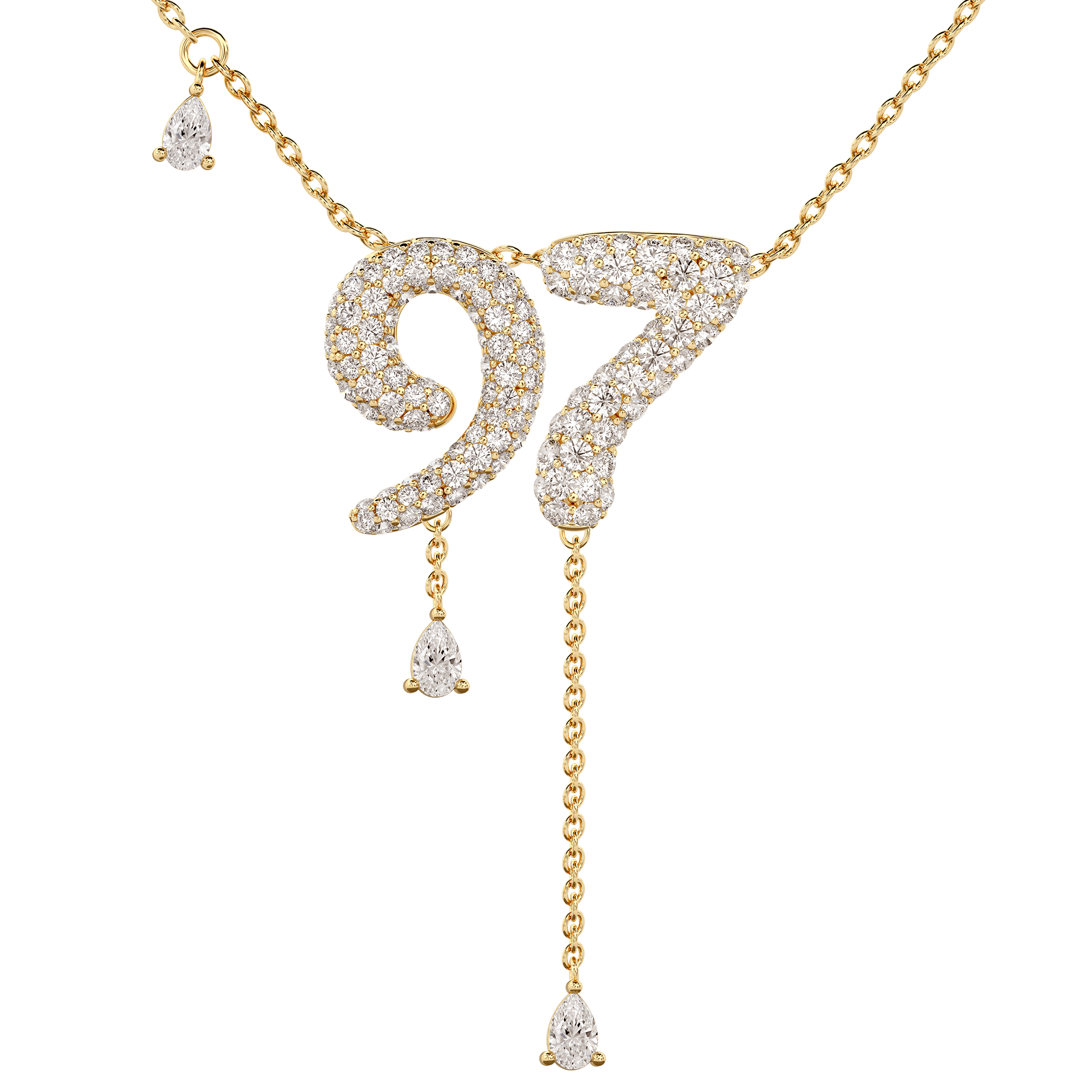 97 Pavé Diamond Numerology Necklace Yellow Gold 15mm by Logan Hollowell Jewelry