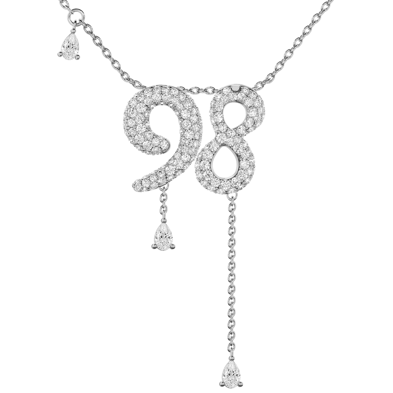 98 Pavé Diamond Numerology Necklace White Gold 15mm by Logan Hollowell Jewelry