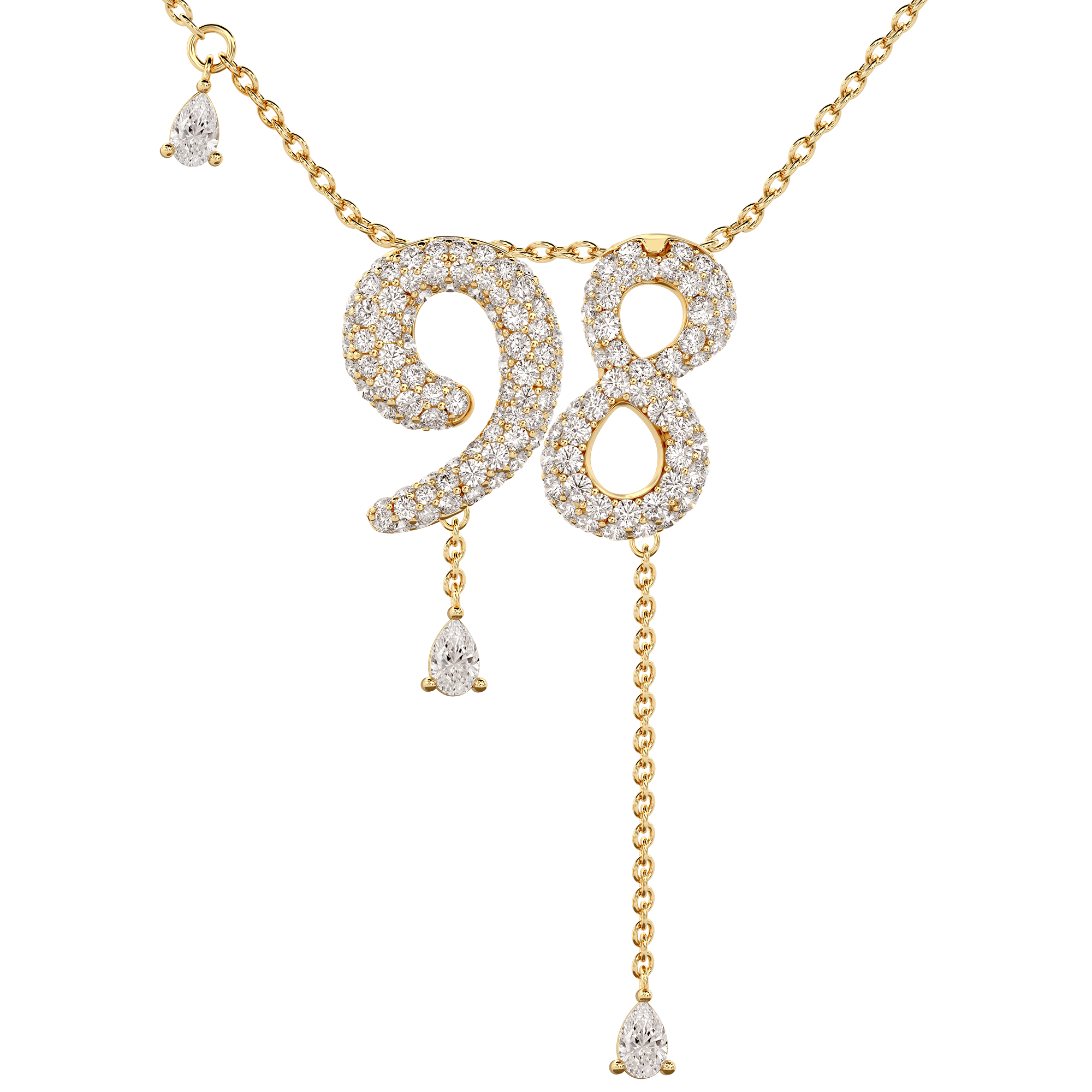 98 Pavé Diamond Numerology Necklace Yellow Gold 15mm by Logan Hollowell Jewelry