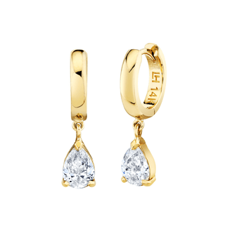 Reverse Water Drop Diamond Huggies Yellow Gold Pair Natural by Logan Hollowell Jewelry