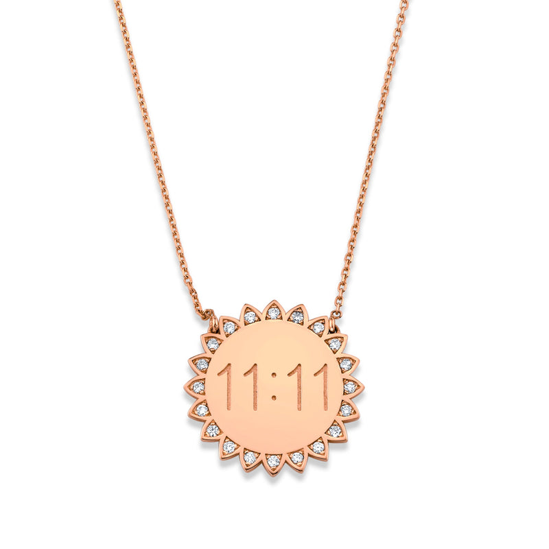 Classic 11:11 Sunshine Necklace with Diamonds (Already Engraved) Rose Gold 16-18" by Logan Hollowell Jewelry