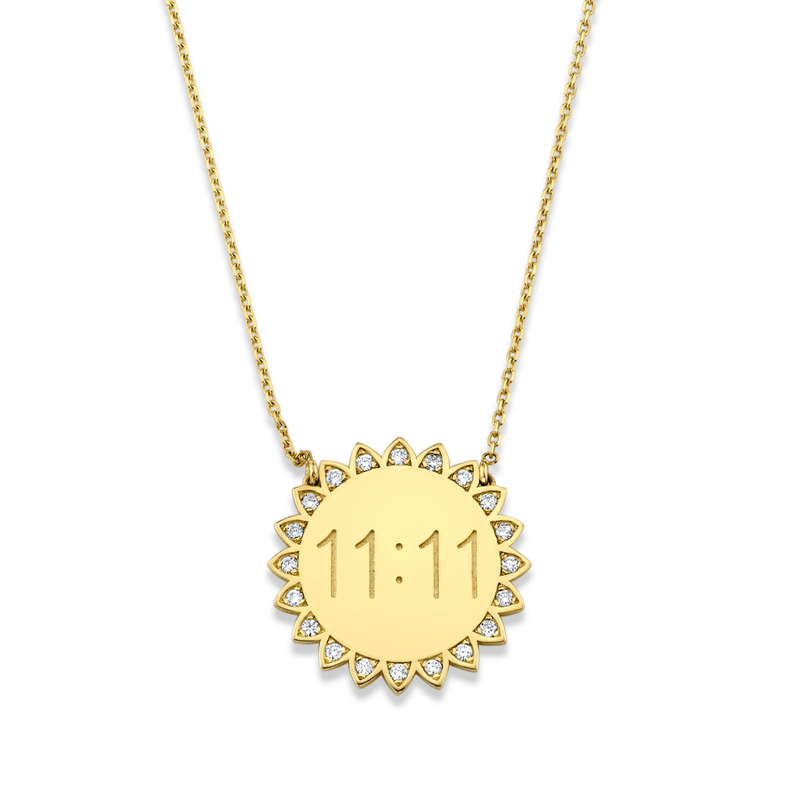Classic 11:11 Sunshine Necklace with Diamonds (Already Engraved) Yellow Gold 16-18" by Logan Hollowell Jewelry