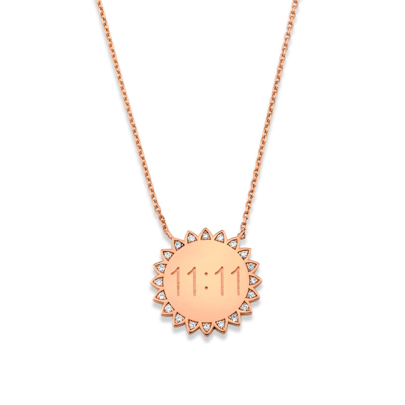 Medium 11:11 Sunshine Necklace with Diamonds Rose Gold 16"-18" by Logan Hollowell Jewelry