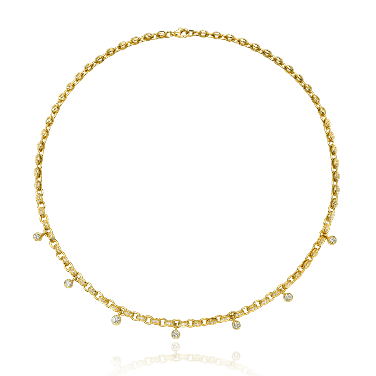 Petite Diamond Chain Gypsy Roma Choker Yellow Gold 14" by Logan Hollowell Jewelry