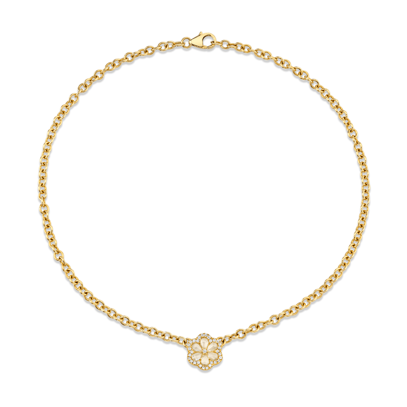 Eternal Jardin Rose Cut Diamond Flower Choker Yellow Gold 15" by Logan Hollowell Jewelry