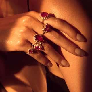 Queen Triple Goddess Ruby Ring with Sprinkled Diamonds | Ready to Ship    by Logan Hollowell Jewelry